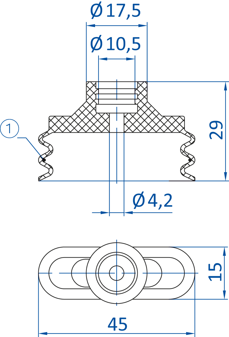 Размер овальной вакуумной присоски FIPA серии SO-BU 138.45x15.003